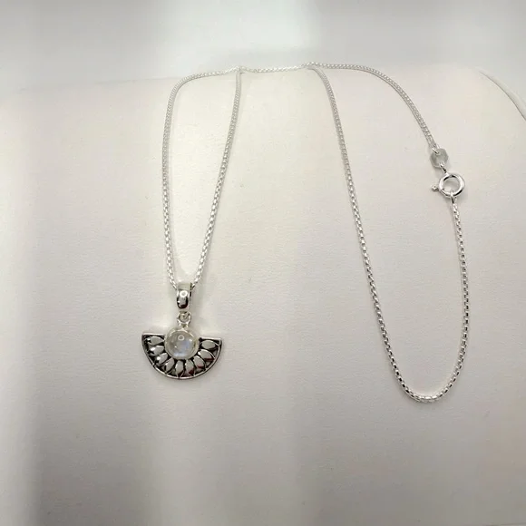 Genuine Rainbow Moonstone .925 Sterling Silver Necklace - Picture 13 of 14